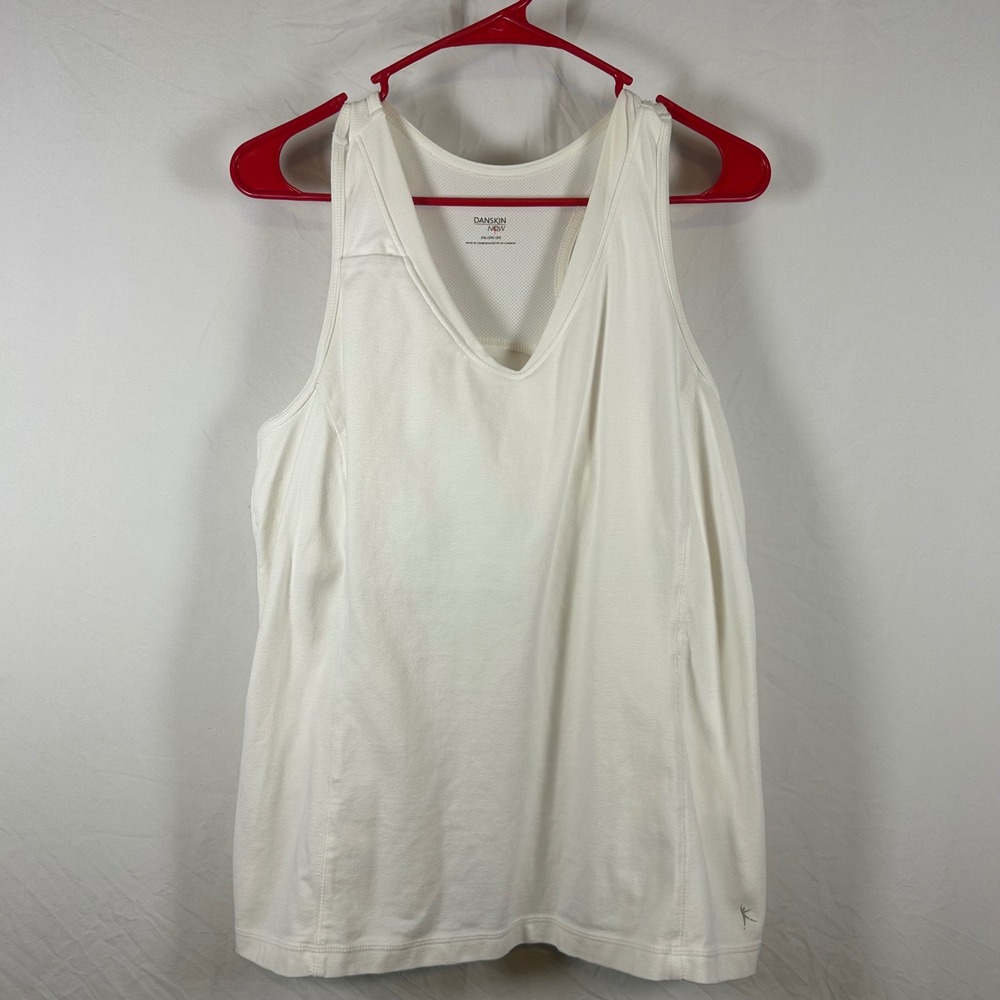 Danskin Now Womens XXL White Racerback Mesh Panel V-Neck Athletic Tank Top